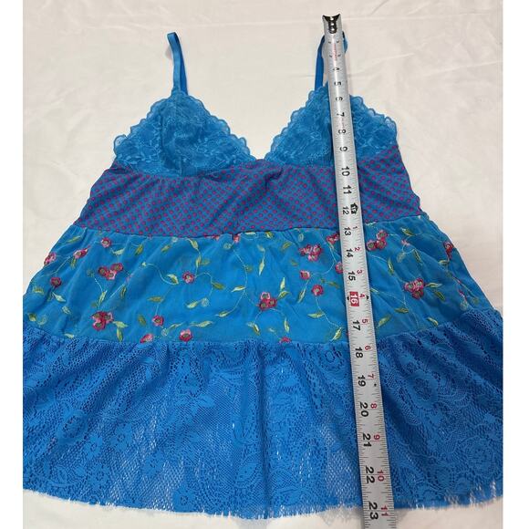 NWT Victoria's Secret Vintage Y2k 2006 Lace Floral Blue Dainty Babydoll Top Med - Picture 7 of 8